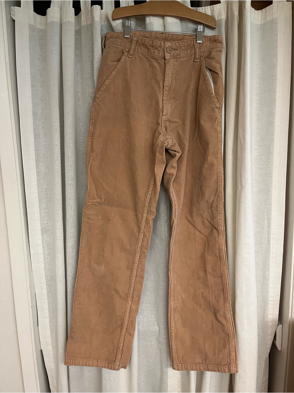 100% Cotton Women's Corduroy Straight-Leg Pants in Tan